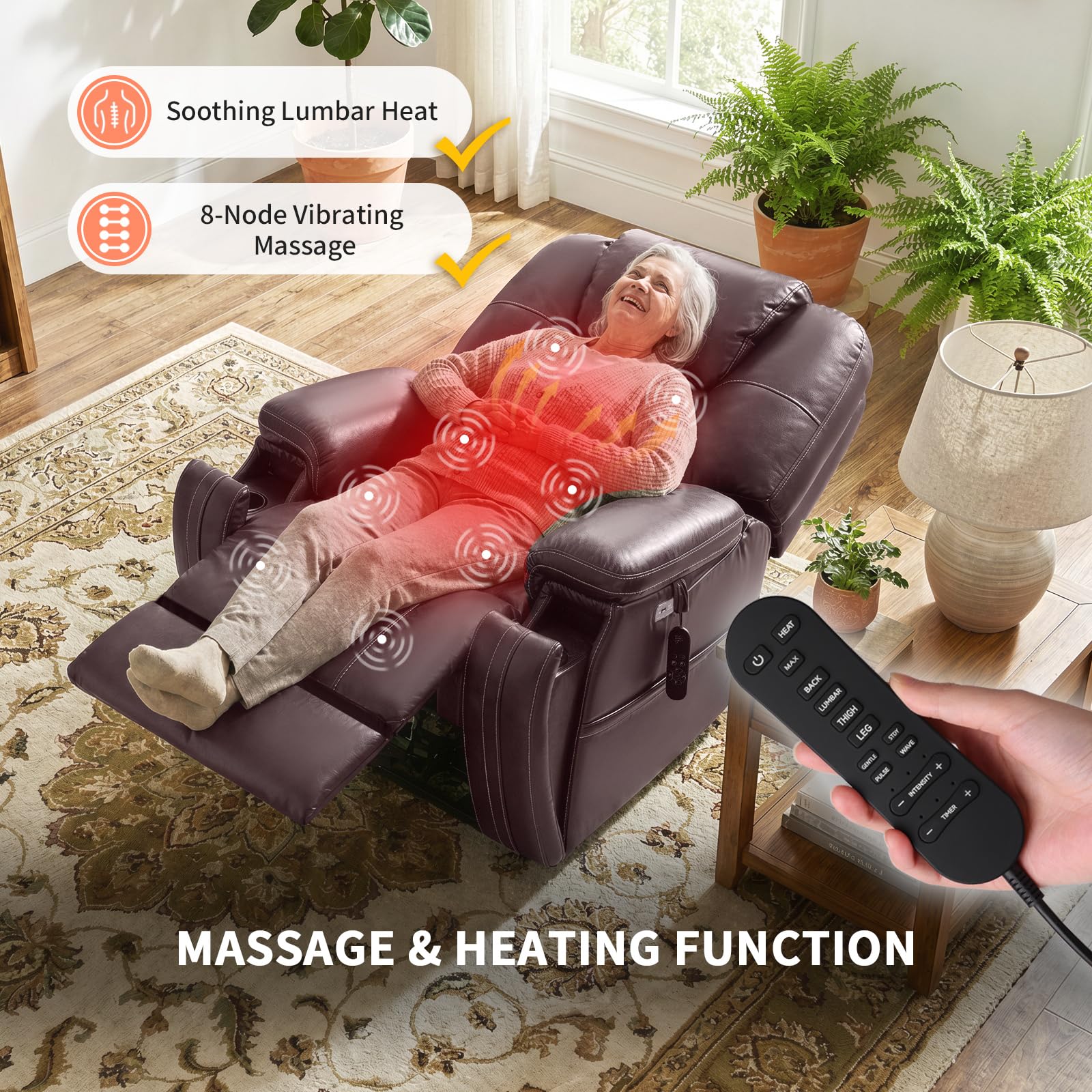 EONIX Triple Motor Lay Flat Power Lift Recliner Chair for Elderly with Adjustable Headrest, 400lbs Electirc Lift Chair for Living Room, Lumbar Pillow, Extended Footrest, Dark Brown