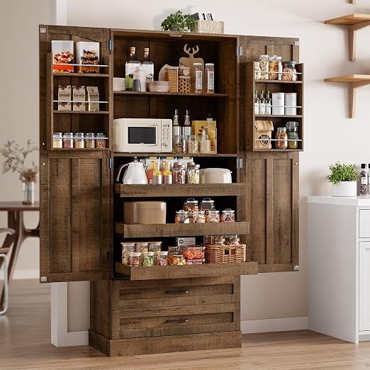 71" Tall Kitchen Pantry Cabinet with Pull-Out Shelves & Drawers
