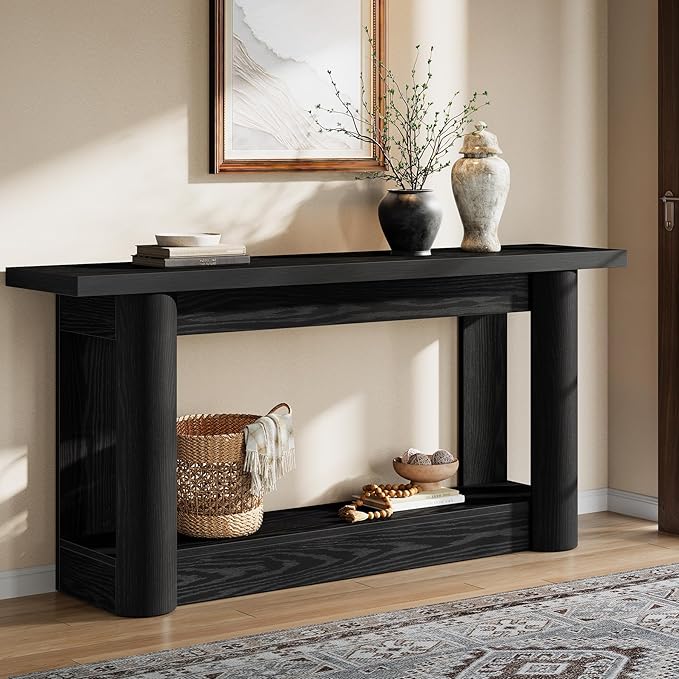 63-Inch Farmhouse Console Table with 2-Tier Storage
