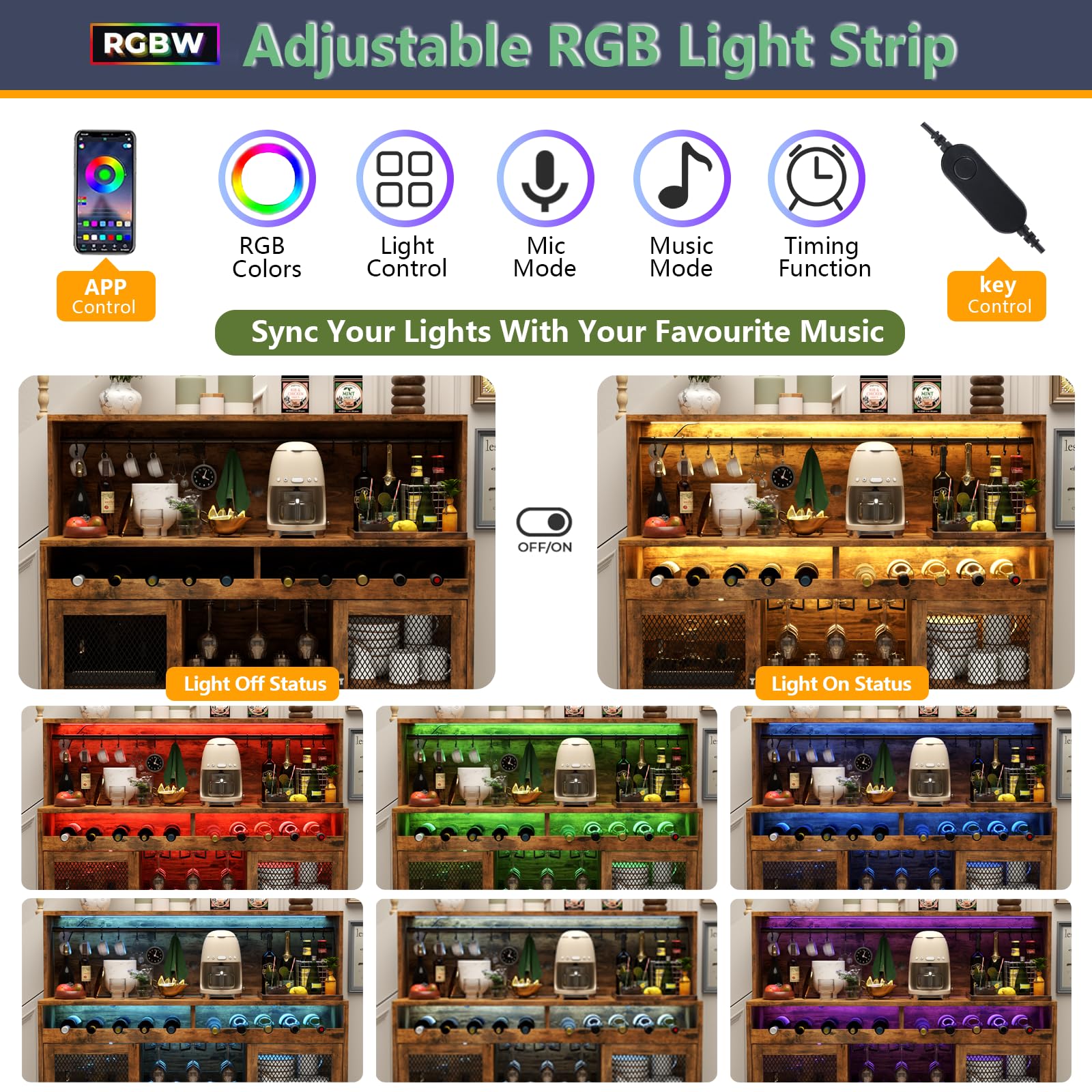 Wine Bar Cabinet with LED Lighting