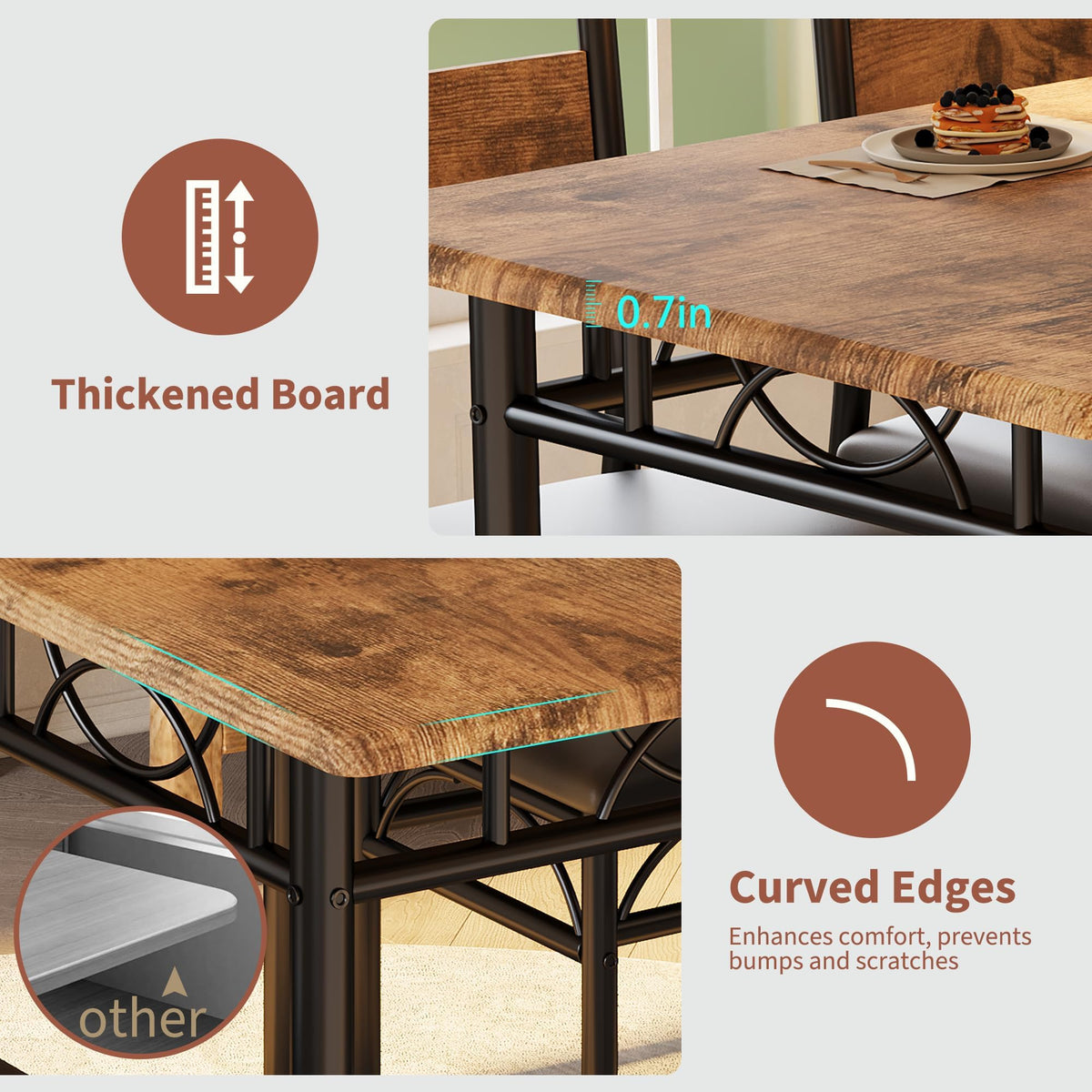 OUTLANE 5-Piece Rustic Dining Table Set for 4,Kitchen & Dining Room Sets