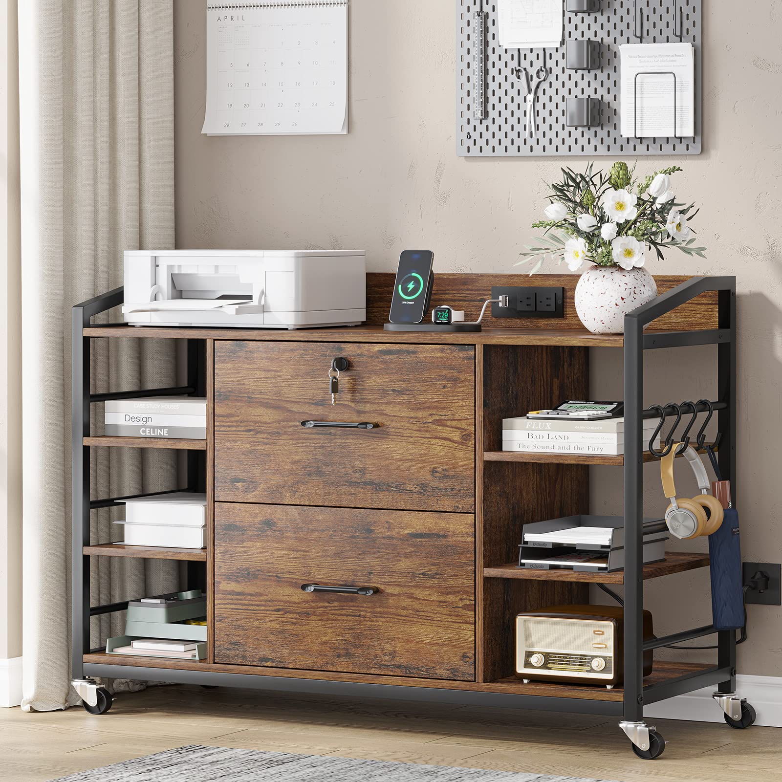 44" Lateral File Cabinet with Lock & Power Strip