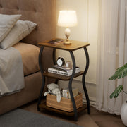 JUSTOGO Side Table, Small End Table for Small Spaces, 3-Tier Tall Nightstand Sofa Corner Accent Table Coffee Table with Storage Shelf for Living Room, Bedroom, Patio, Home Decor, Rustic Brown