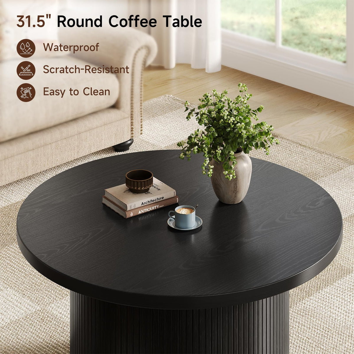 Black Fluted Round Coffee Table