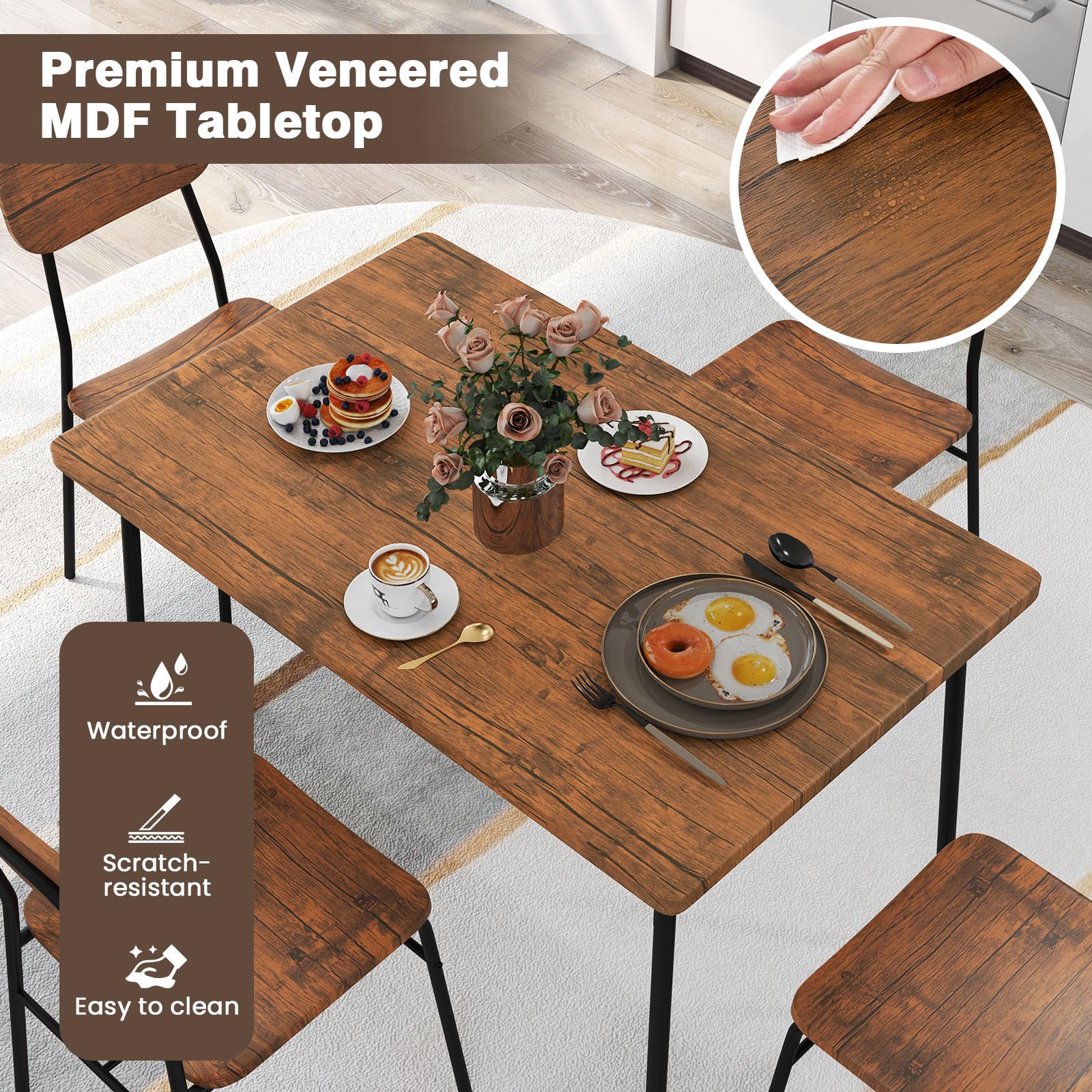 5-Piece Dining Table Set with Storage Rack