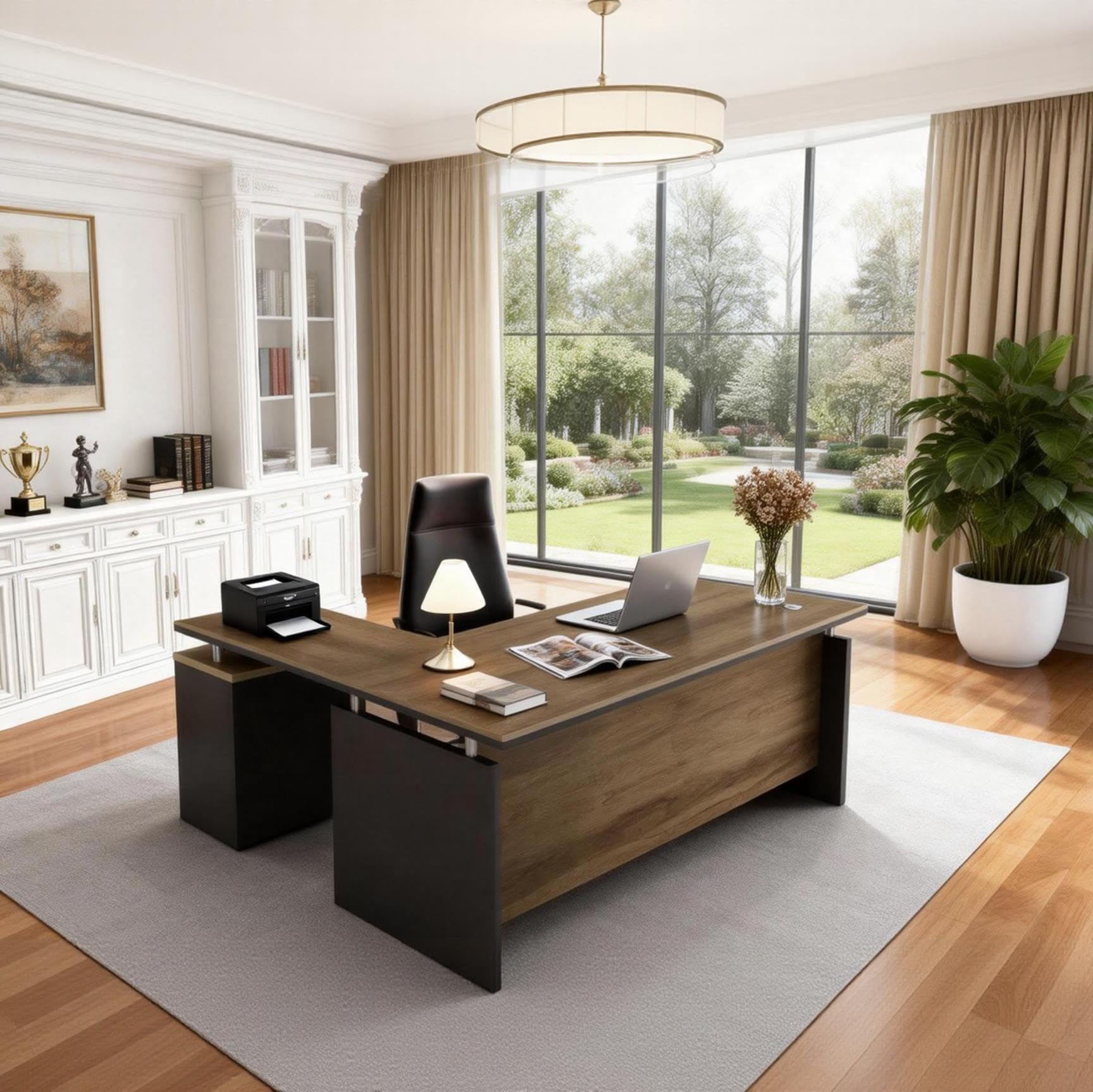 63" L-Shaped Executive Desk with Locking Drawer
