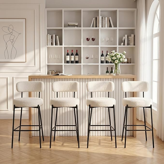 Boucle Counter Height Bar Stools with Back, Set of 2