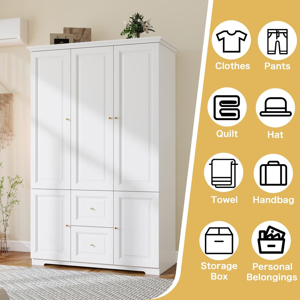 LABROSKIA White Armoire Wardrobe Closet with 2 Drawers: 75" H x 47" W