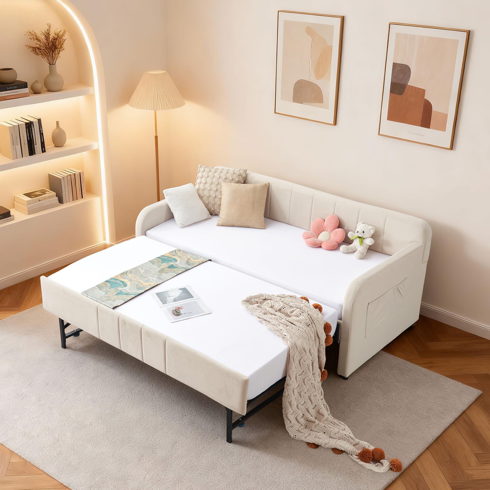 Twin Velvet Daybed with Pop-Up Trundle