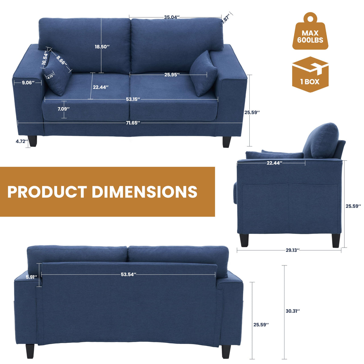 Linen Loveseat Sofa