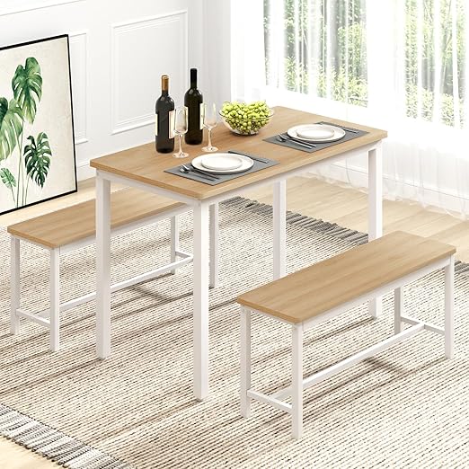 Dining Table Set for 4 with 2 Benches
