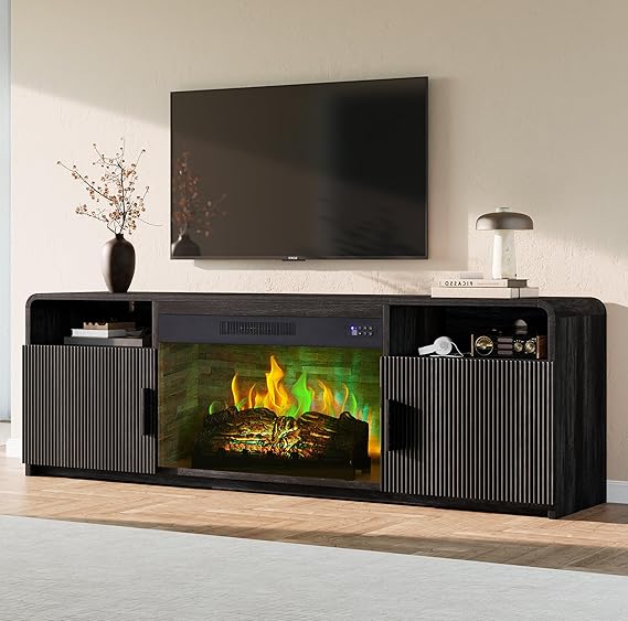 70" Fluted TV Stand with 30" Electric Fireplace