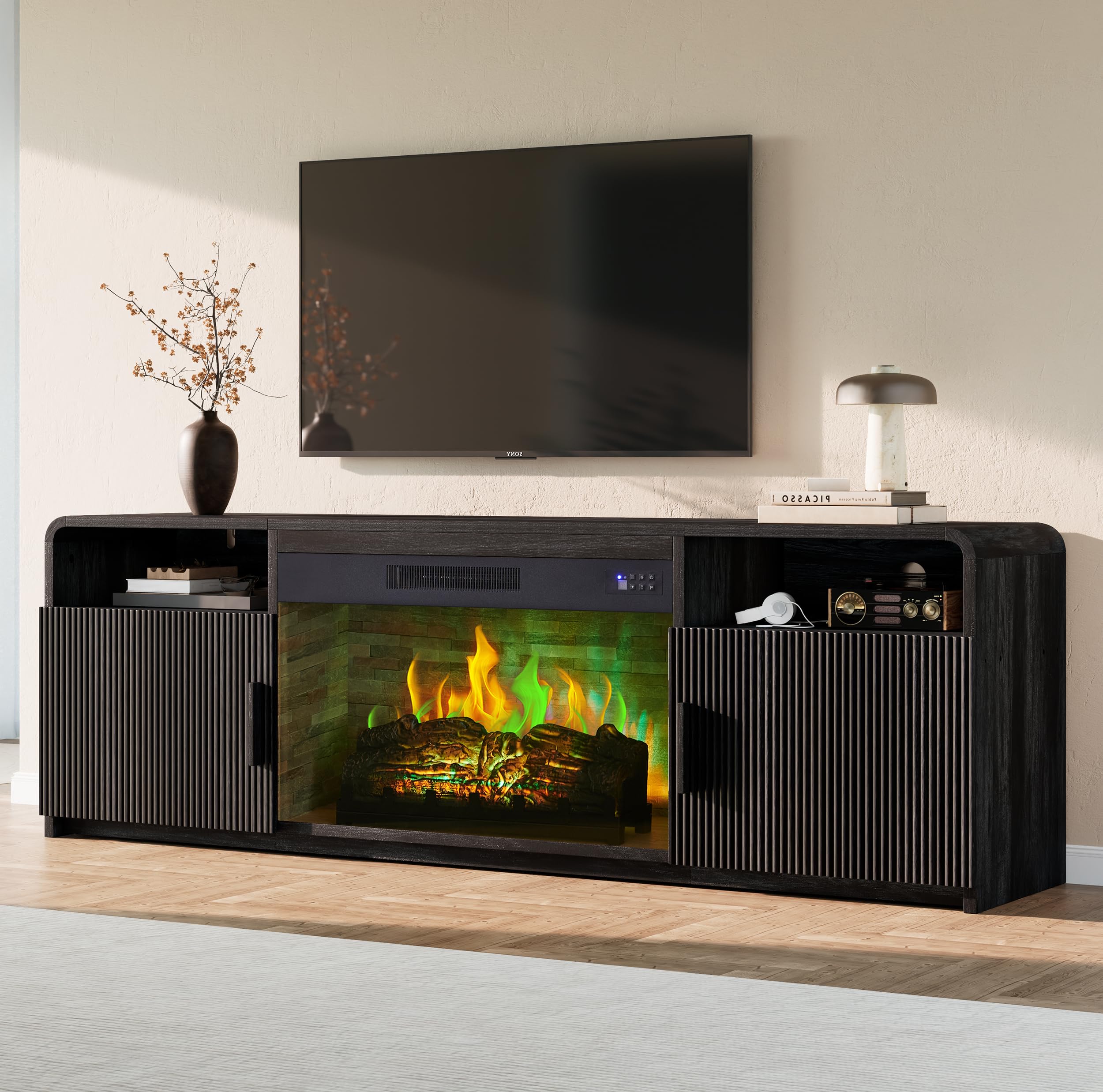 70" Fluted Fireplace TV Stand with Electric Fireplace
