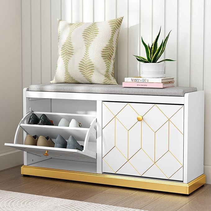 Entryway Shoe Bench with Storage & Padded Cushion