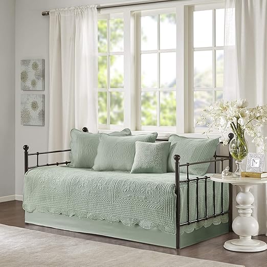 6-Piece Damask Quilted Daybed Cover Set with Scalloped Edge | All Season