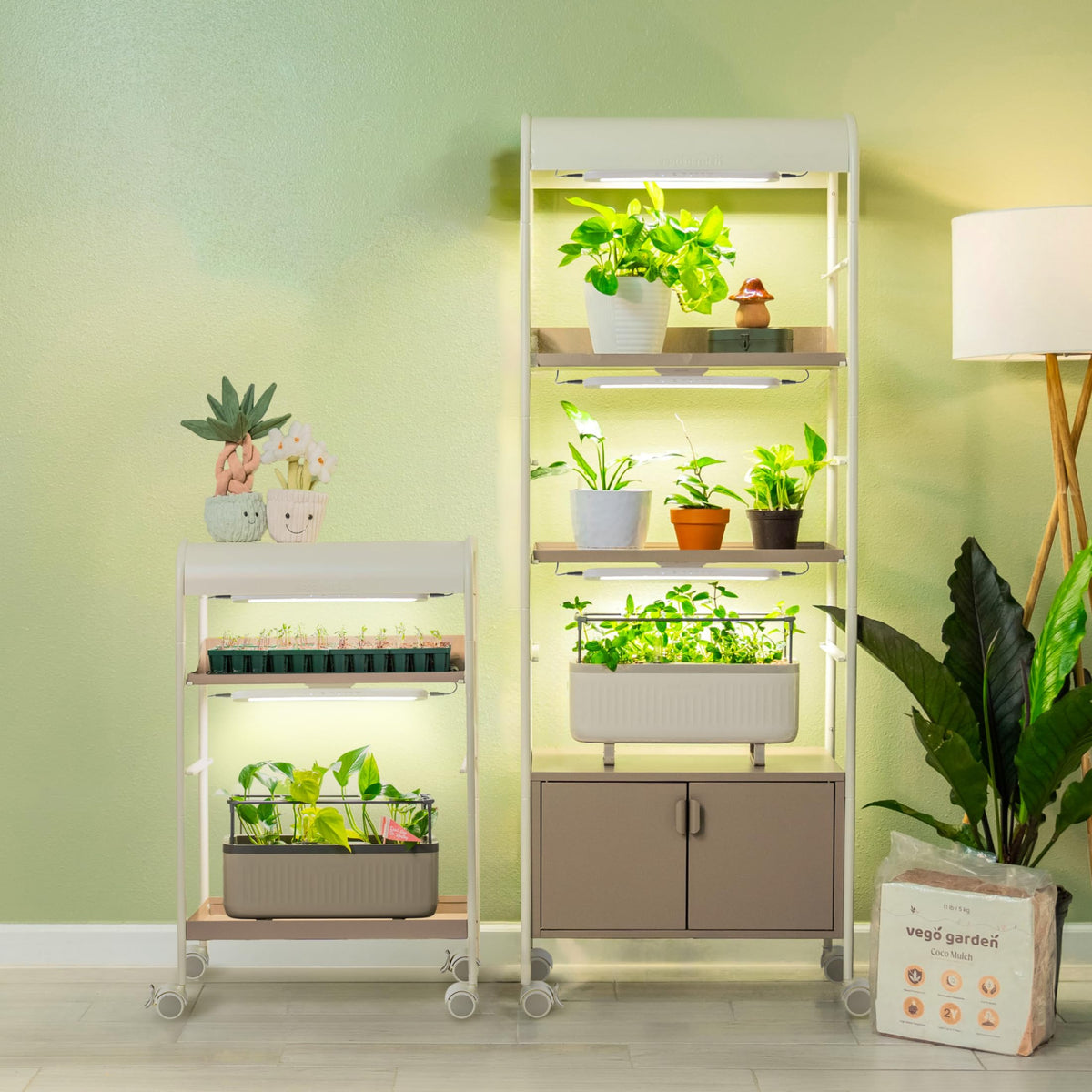 Vego garden 4 Tier Indoor Rolling Metal Corner Plant Stand with Grow Light, Full Spectrum LED Grow Light, Plant Rack for Seed Starting, Leafy, Herbs, Fruits & Microgreens