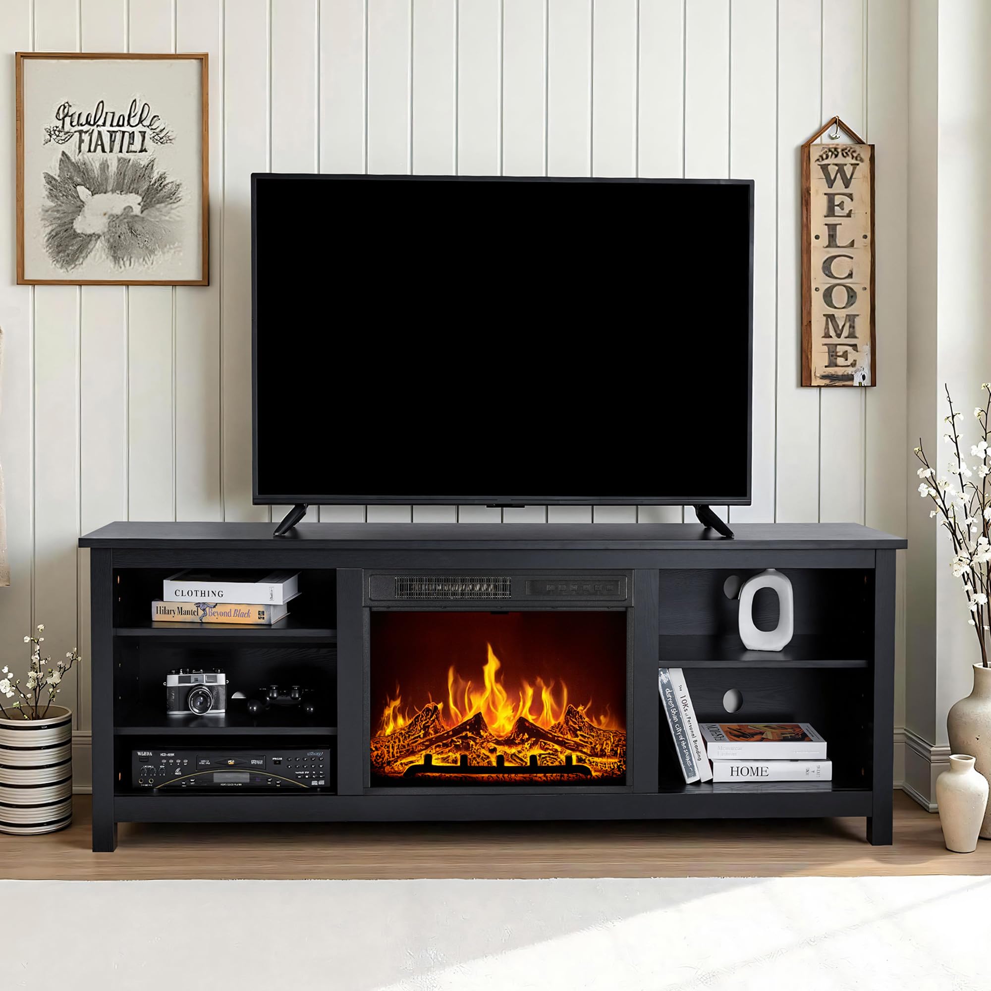 70" Fireplace TV Stand with 23" Electric Fireplace & 3 Shelves