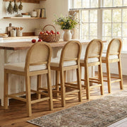 Rattan Bar Stools Set of 4 with Chenille Seat