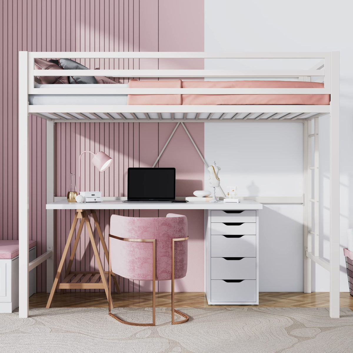 White Twin Loft Bed