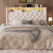 Upholstered Wingback Bed Frame with Storage & LED