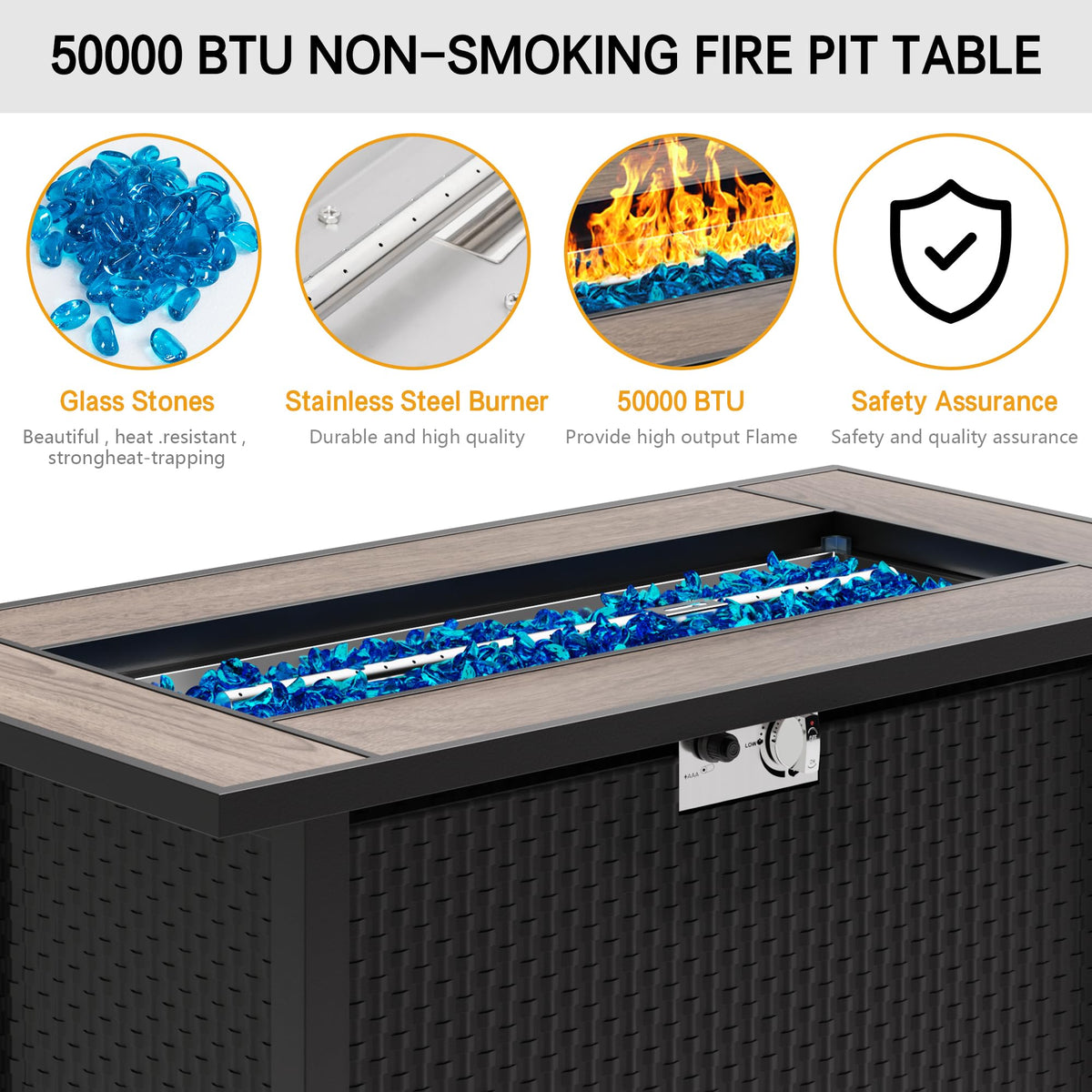 Rectangular Propane Fire Pit Table