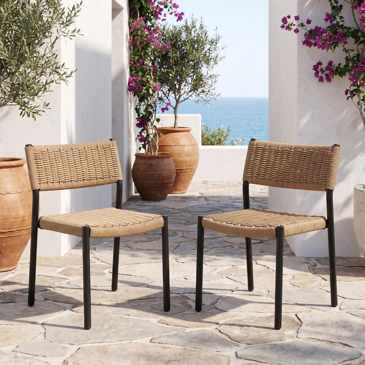 SUNSITT Patio Dining Chair Set of 2 Assembled Wicker Dining Chairs