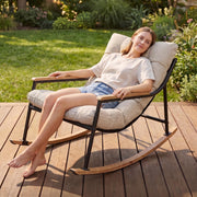 LUTINLIX Papasan Rocking Chair with Armrest Outdoor Indoor,Heavy Duty Metal Outdoor Rocking Chair with Cushion,All-Weather Patio Lounge Chair for Balcony,Garden,Living Room (1pcs)