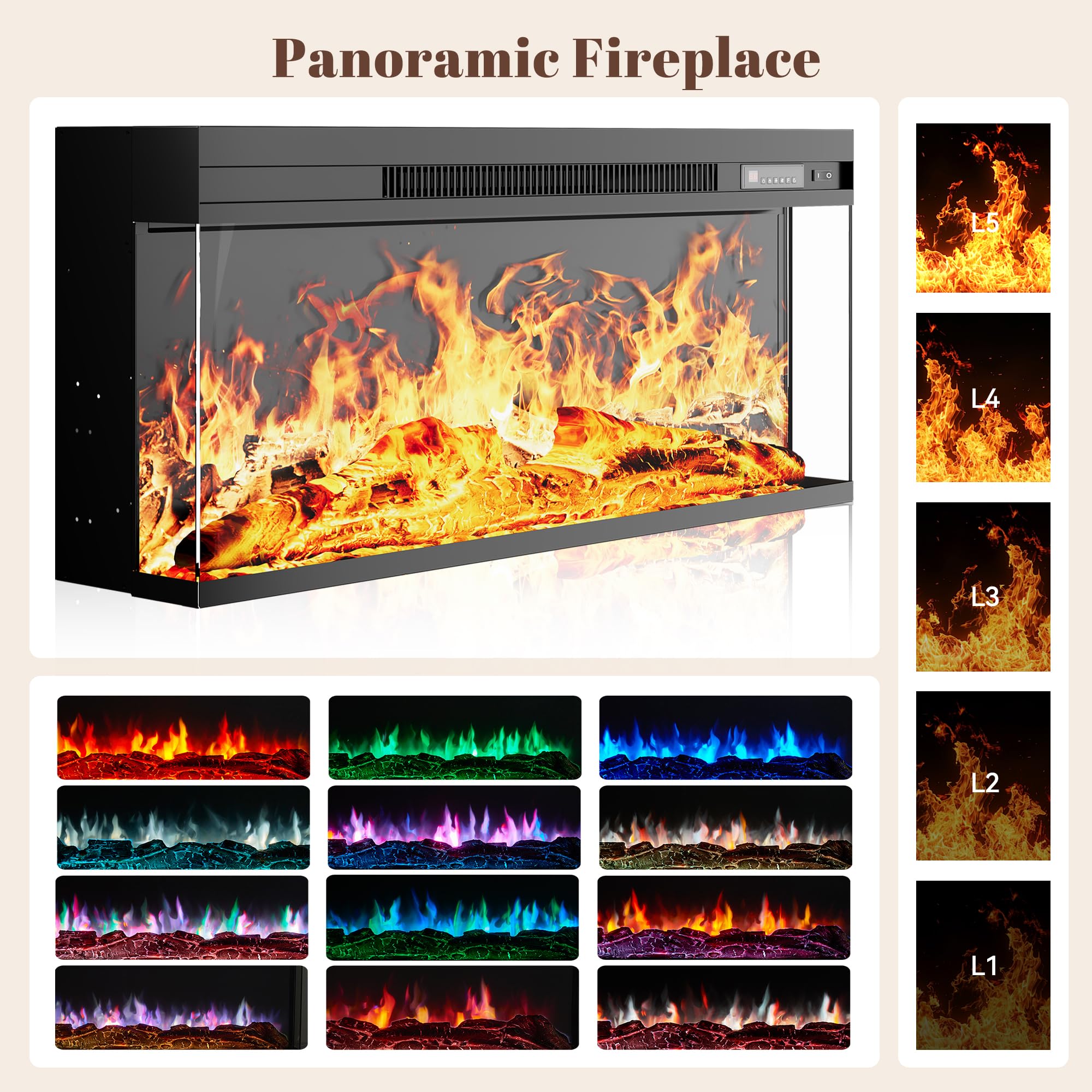 97" Farmhouse Fireplace TV Stand with 36" 3-Sided Electric Fireplace