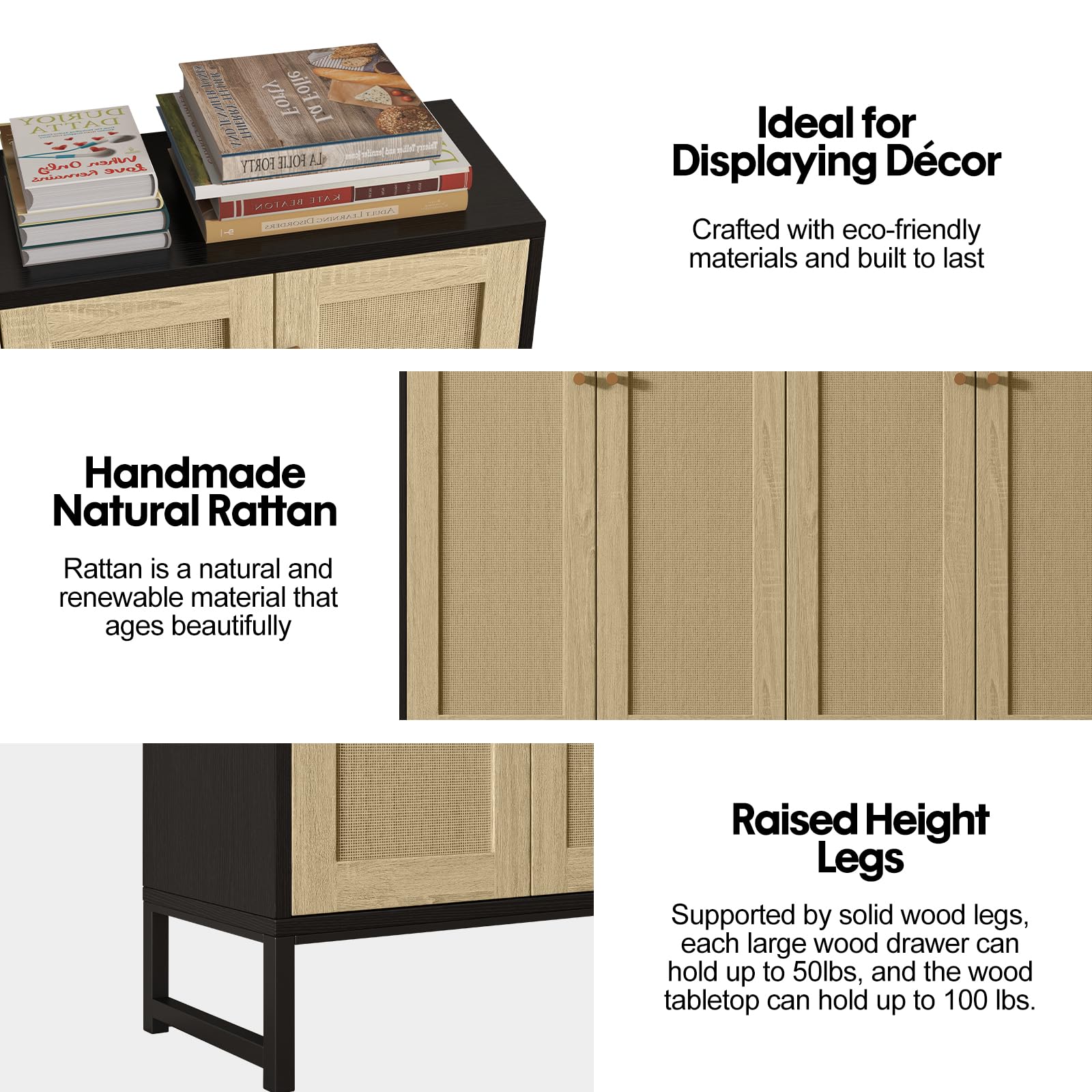 Rattan 4-Door Sideboard Cabinet