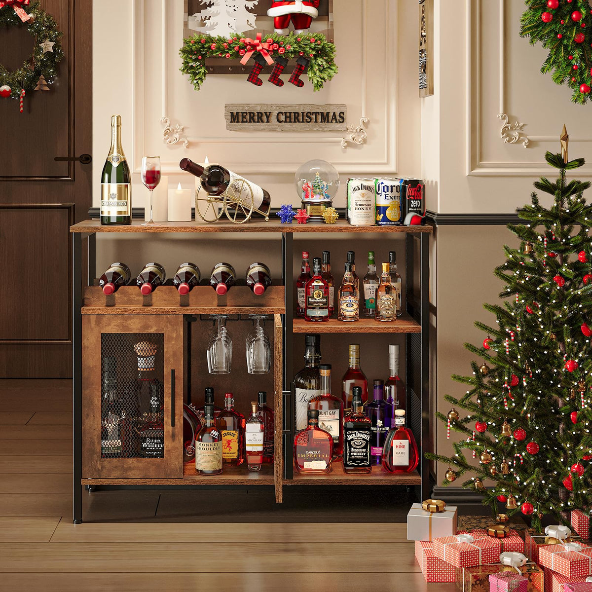 Rustic Brown Wine Bar Cabinet