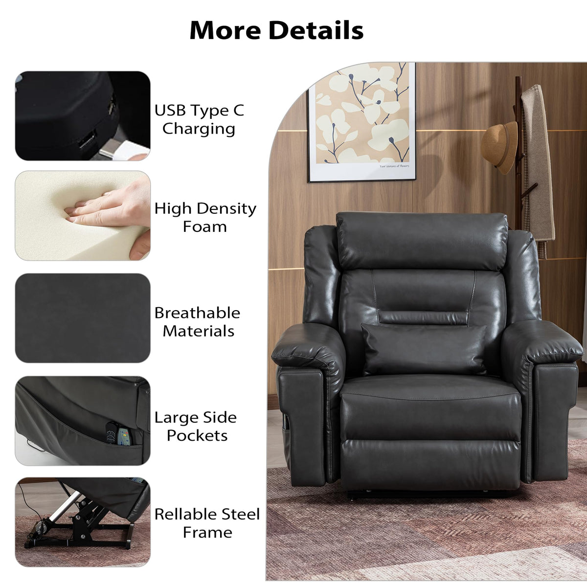 JIKFRIMA Oversized Big Man 400lbs Power Lift Recliner Chair for Adults