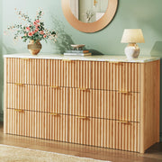 Fluted Dresser with Drawers – Faux Marble Top, Natural Oak