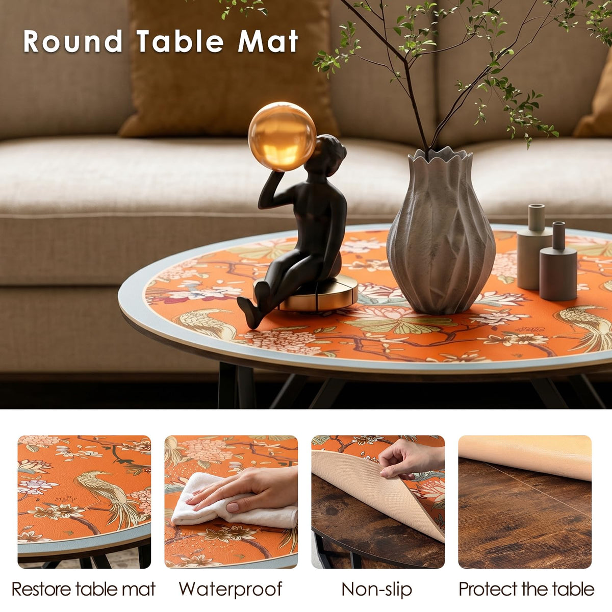 Round Coffee Table with Mat