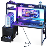 Casaottima 48 Inch Gaming Desk with Shelves & 3 Drawers & LED Light & Hutch
