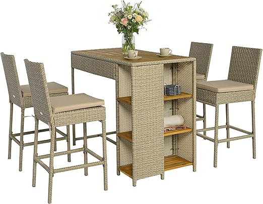 5-Piece Outdoor Bar Set with High Top Table & 4 Barstools