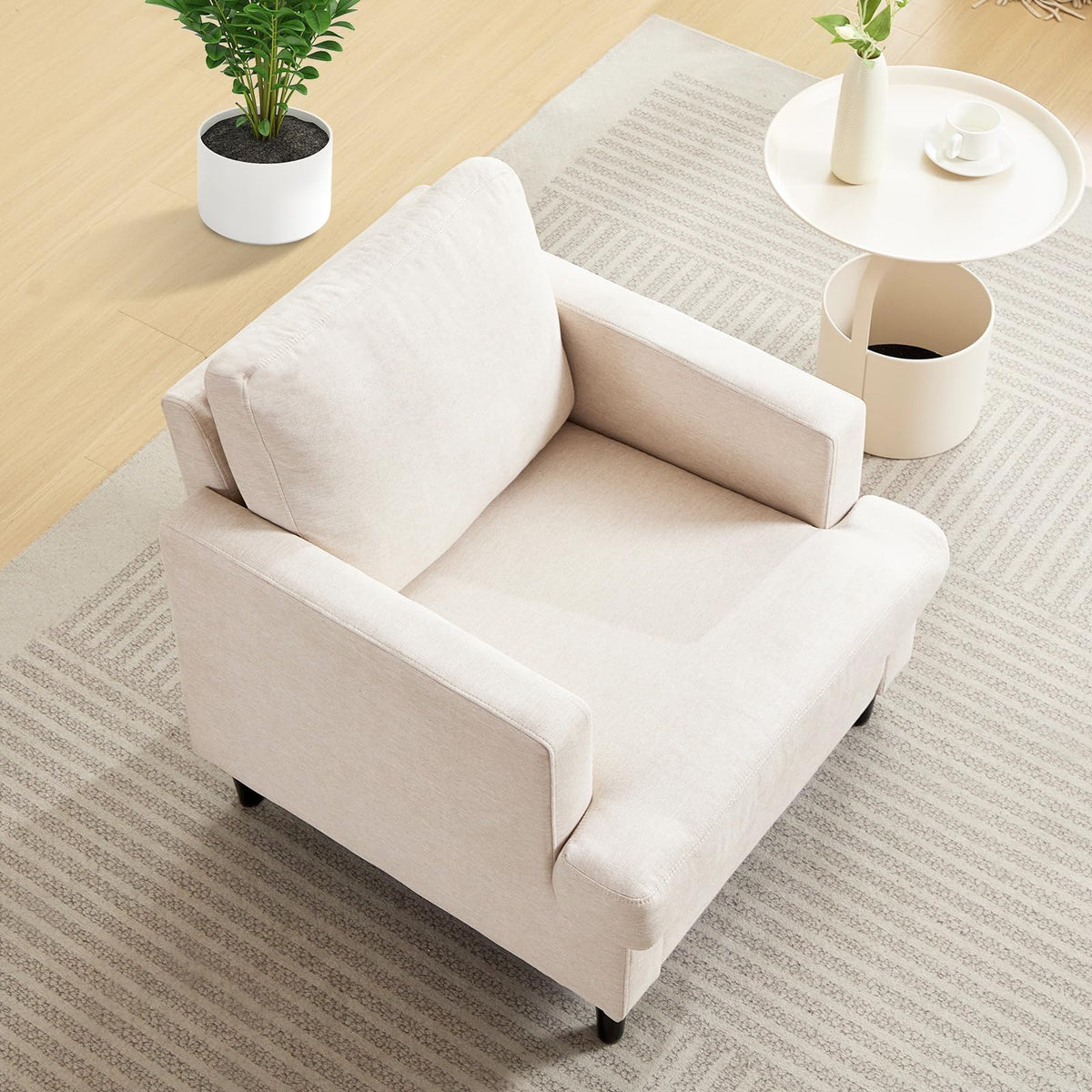 Beige Linen Accent Chair