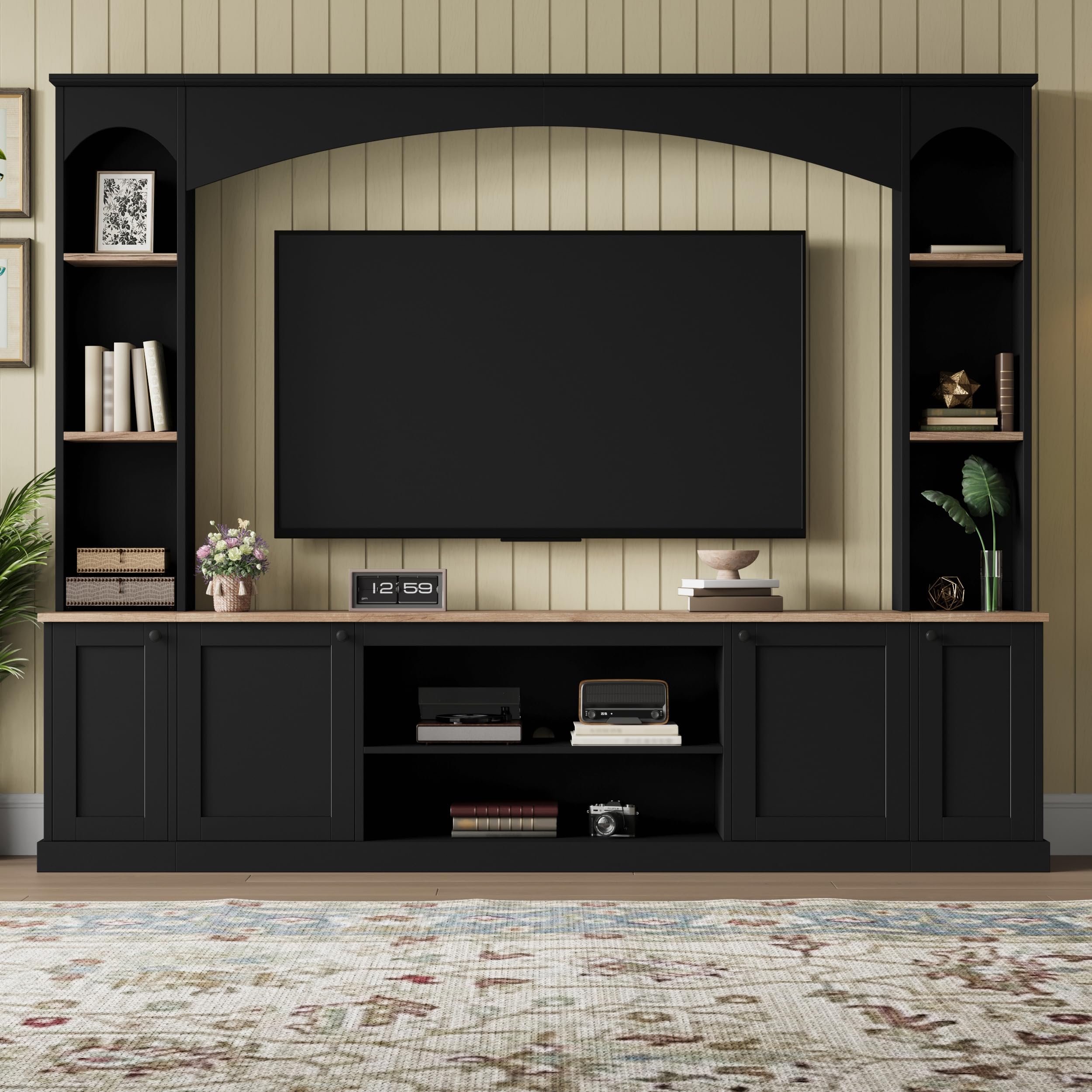 Arched Entertainment Center with Bookshelf & Storage