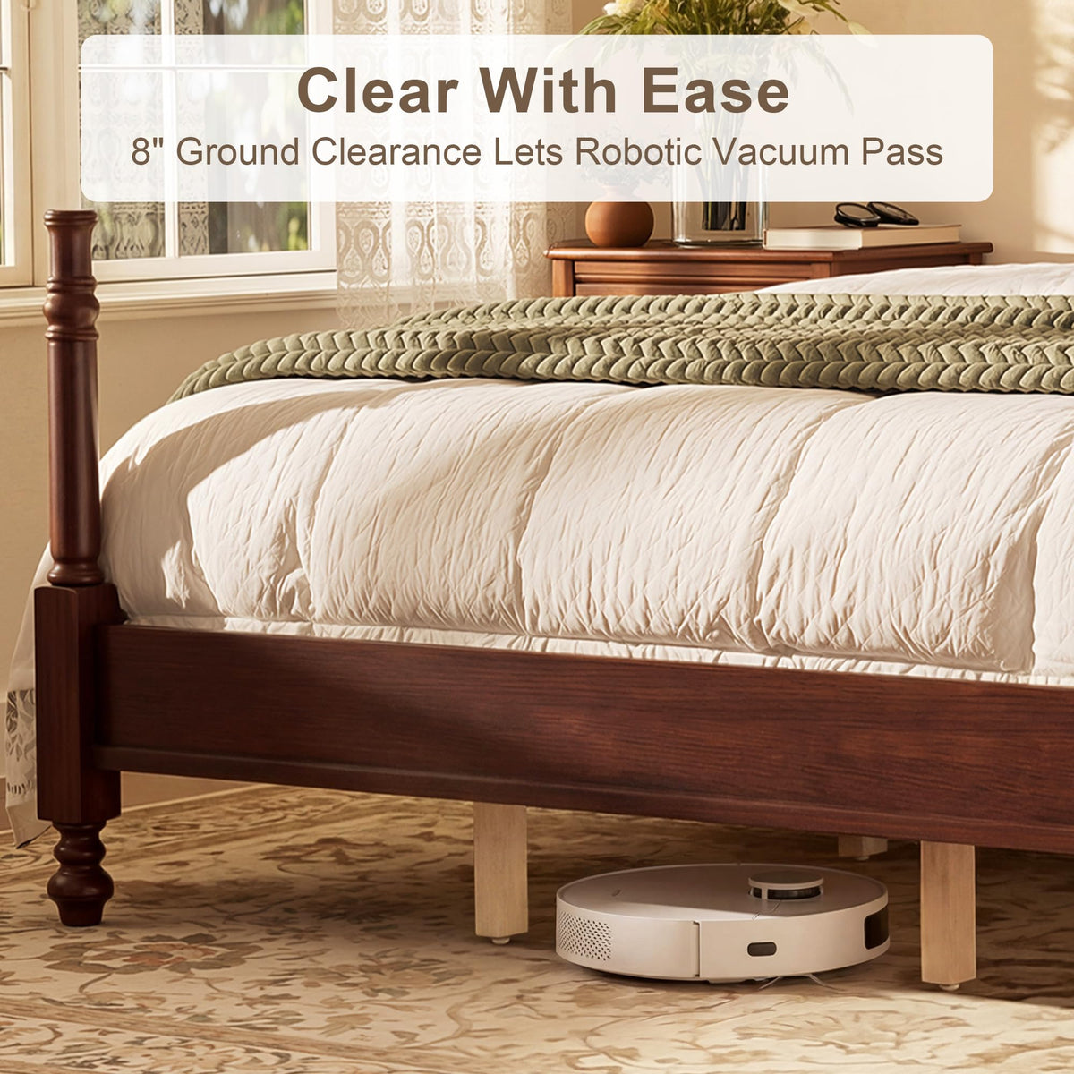 Merax Vintage Wood Spindle Bed Frame with Headboard, Queen Size,Dark Walnut