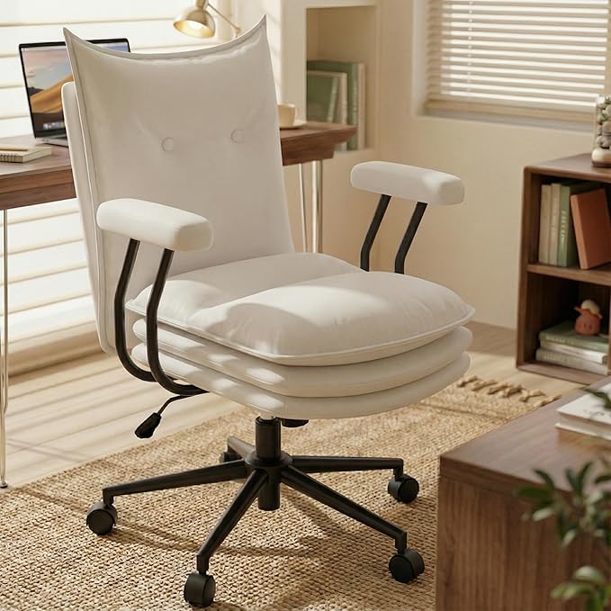 Mid-Back Leather Office Chair with Triple-Layer Seat