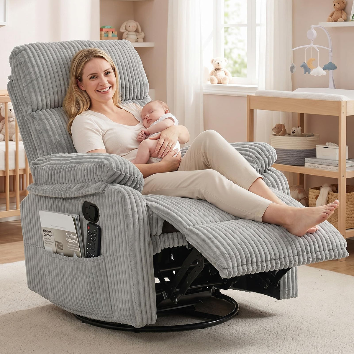 HRVEOCEI Manual Small Recliner Rocking Chair for Nursery/Relaxation (Grey)