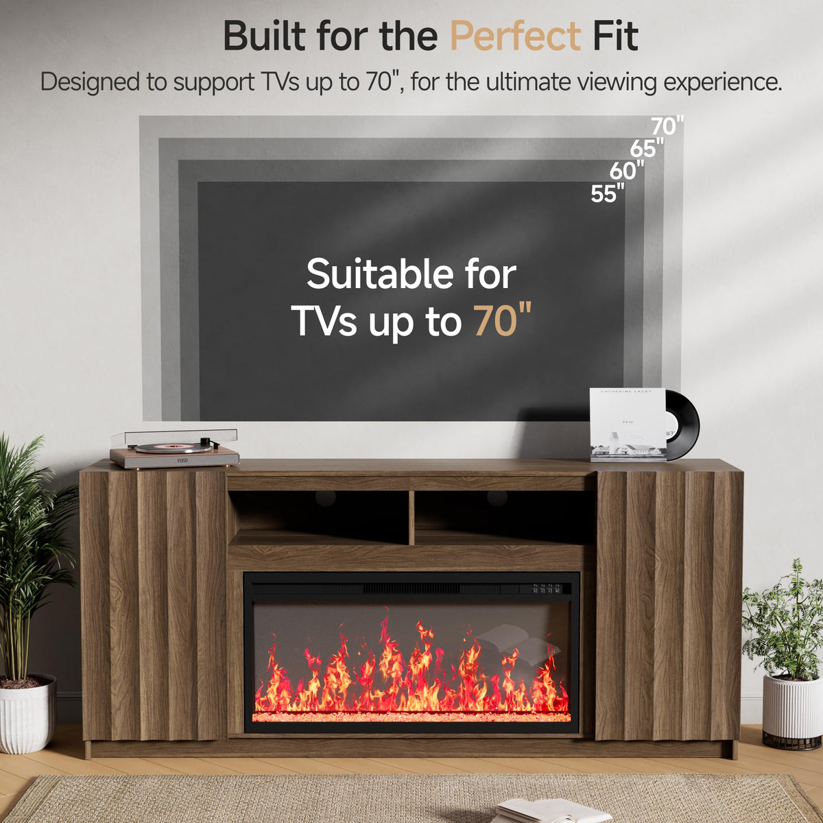 Now Mais 70" Fireplace TV Stand, Walnut