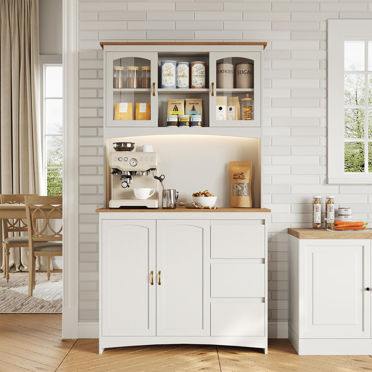 Garvee 71" Kitchen Pantry Cabinet with LED Lights & Charging Station
