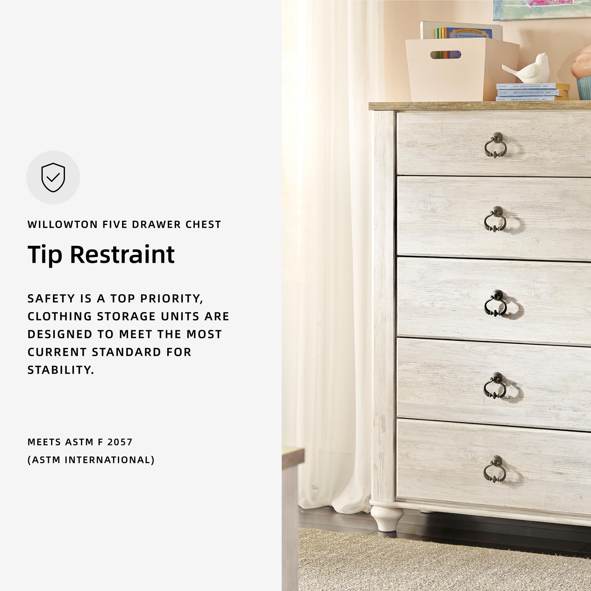 Signature Design by Ashley Willowton 5 Drawer Chest of Drawers, Two-tone Brown and Whitewash