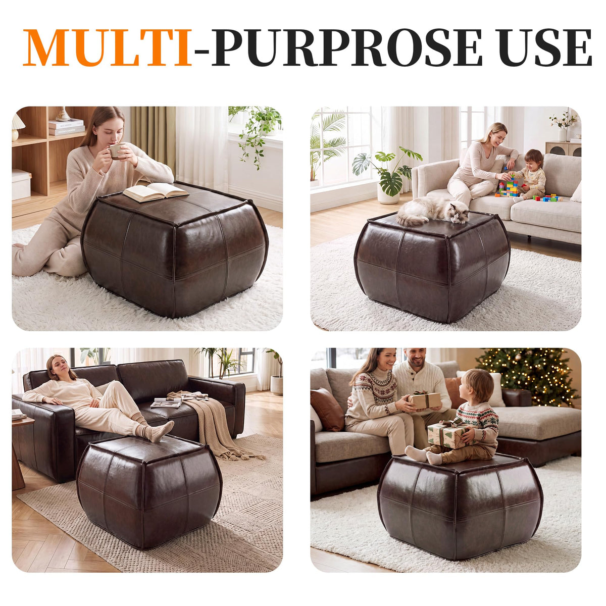 Square PU Leather Pouf Ottoman