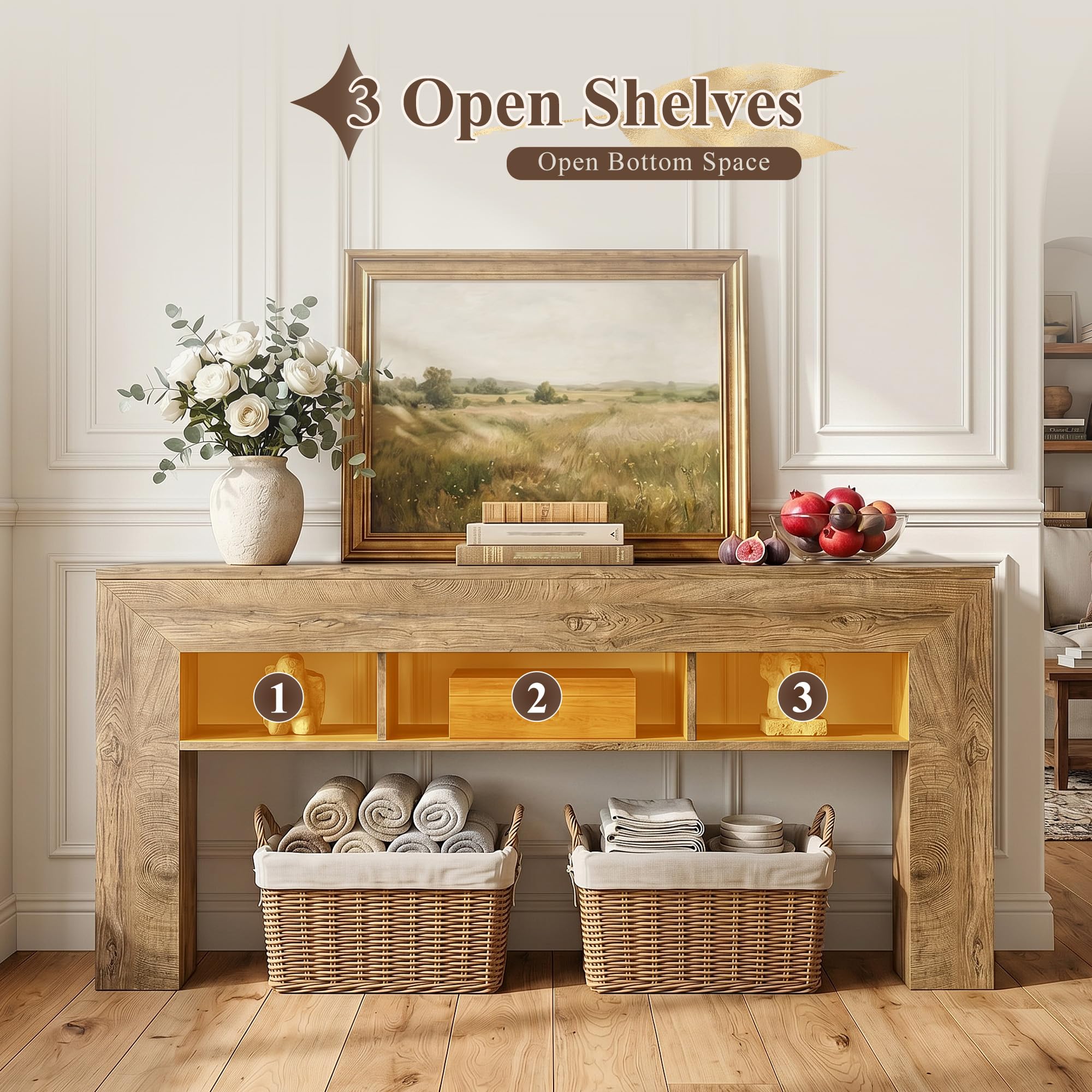 EnHomee 63 Inch Long Console Table for Entryway Sofa Table with Extra Storage Shelves Farmhouse Wood Behind Couch for Hallway, Entrance, Living Room, Foyer, Light Brown
