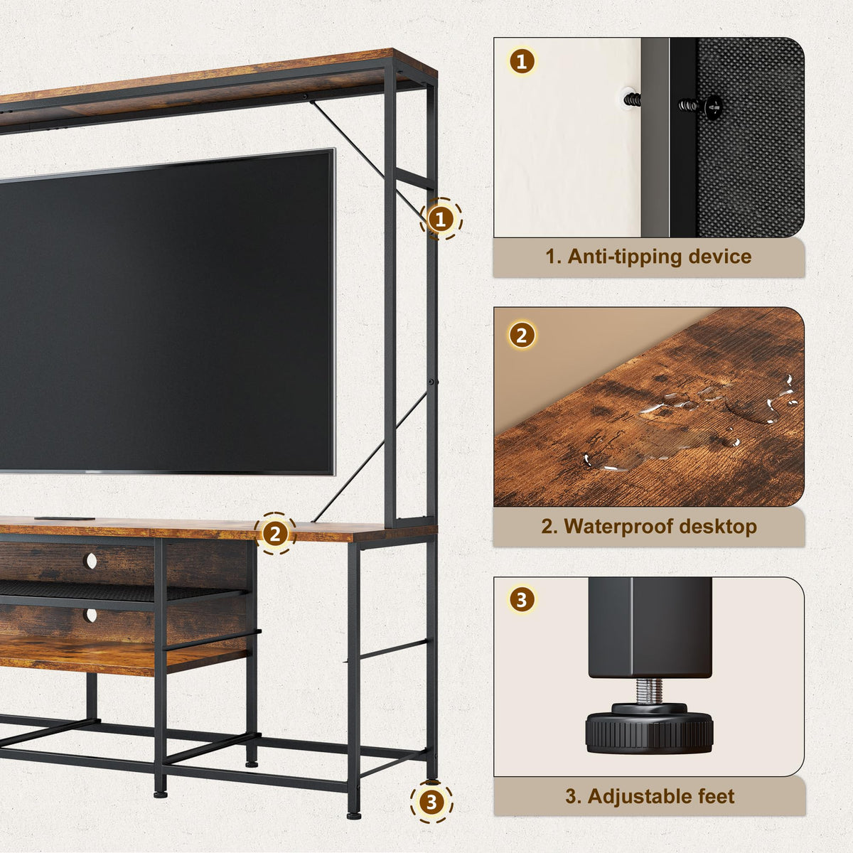 TV Stand with Drawers and LED Lights