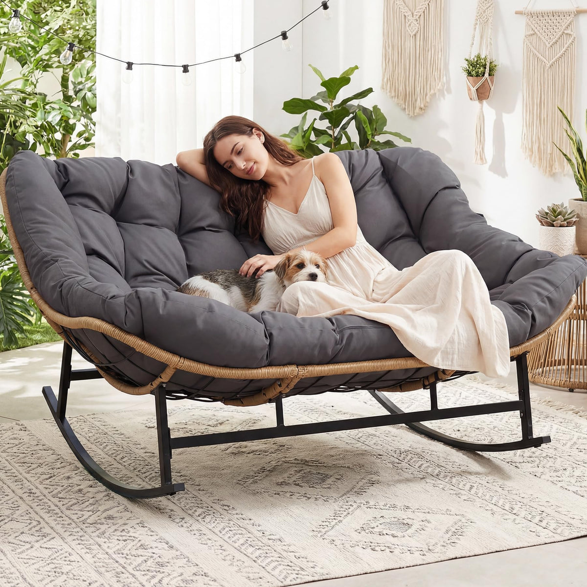RADIATA Double Rocking Chair Outdoor, Oversized 2 Person Lounge Chair