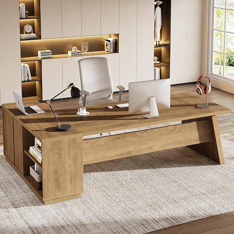 L-Shaped Executive Desk with Drawers & File Cabinet