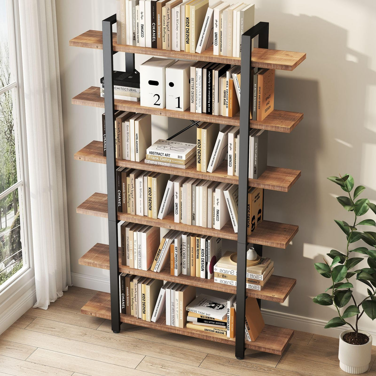 6-Tier Solid Wood Bookshelf