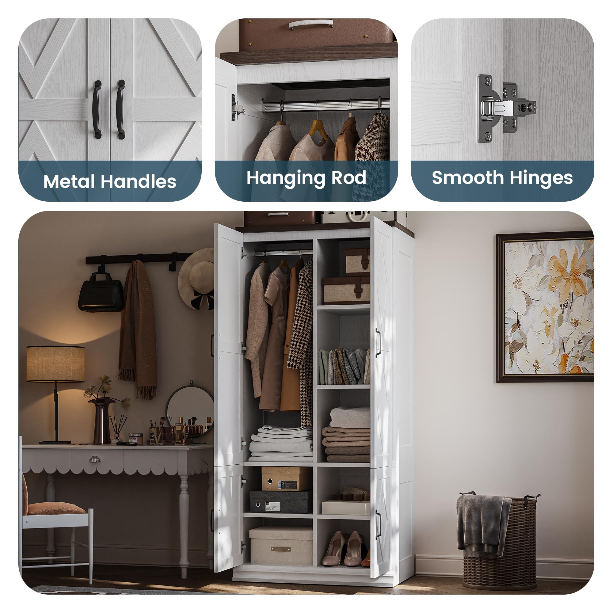 Wardrobe Closet with Doors & 5 Shelves
